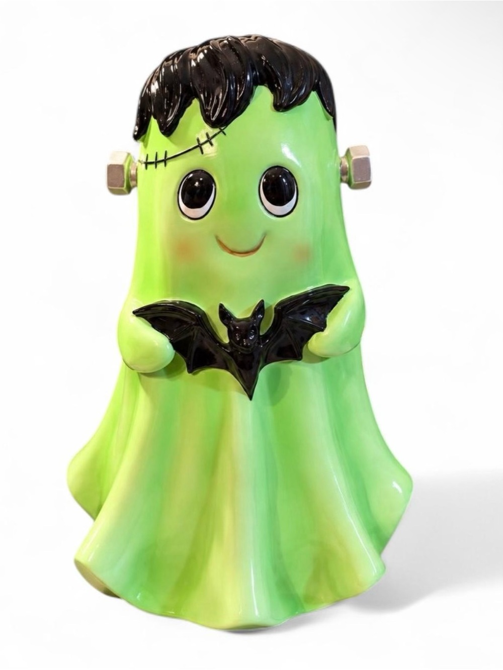 Ghoulish Cute Frankenstein Ghost Figurine with Bat Halloween Decor Cute Goth